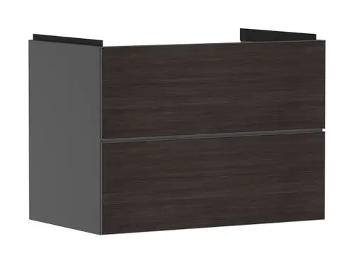 Waschtischunterschrank in schiefergrau, ausgestattet mit zwei Schubkästen. Das Design ist schlicht und funktional, ideal für moderne Badezimmerlösungen von Hansgrohe.